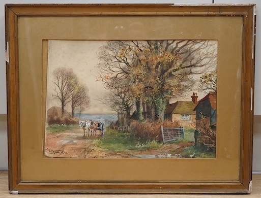 Henry Charles Fox (1855-1929), watercolour, Scene near Crowborough, signed, 25 x 36cm. Condition - poor